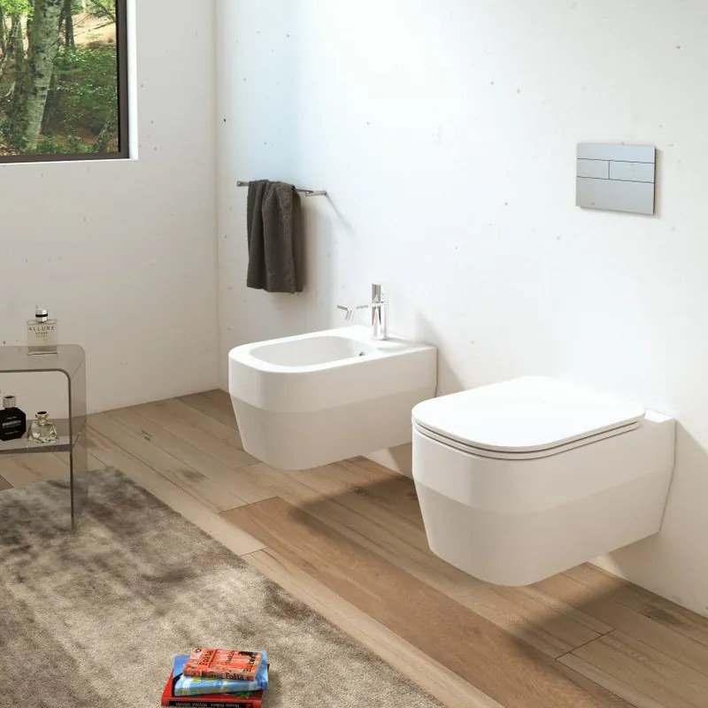 Coppia sanitari sospesi scarico a parete OLYMPIA CERAMICA tuttoevo bianco lucido WC: P 44 x L 36 x H 27 cm, bidet: P 26 x L 32 x H 24 cm