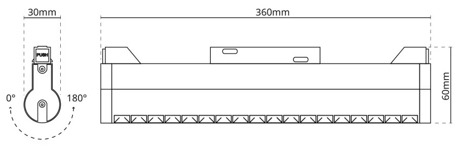 Faro LED Lineare 18W Magnetico 36cm, CRI92 UGR16, Nero 48V - OSRAM LED Colore Bianco Caldo 3.000K