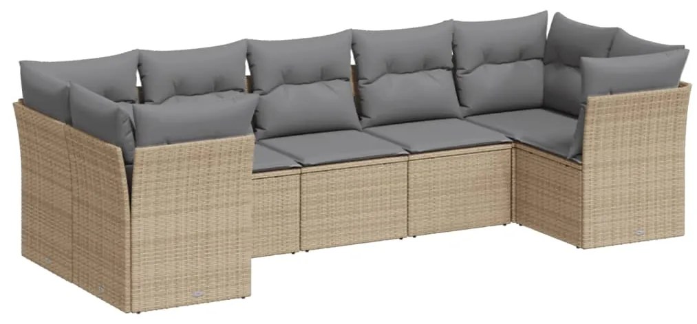 Set Divani da Giardino 7 pz con Cuscini Beige in Polyrattan