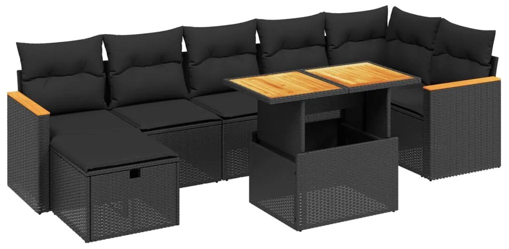 Set divani da giardino con cuscini 8 pz nero in polyrattan