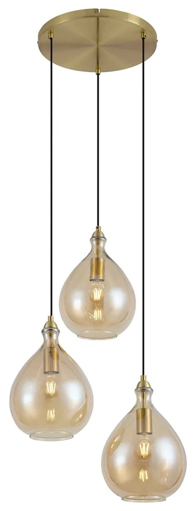 Lampada a sospensione smart oro con vetro ambrato 3 luci con Wifi A60 - Traditional