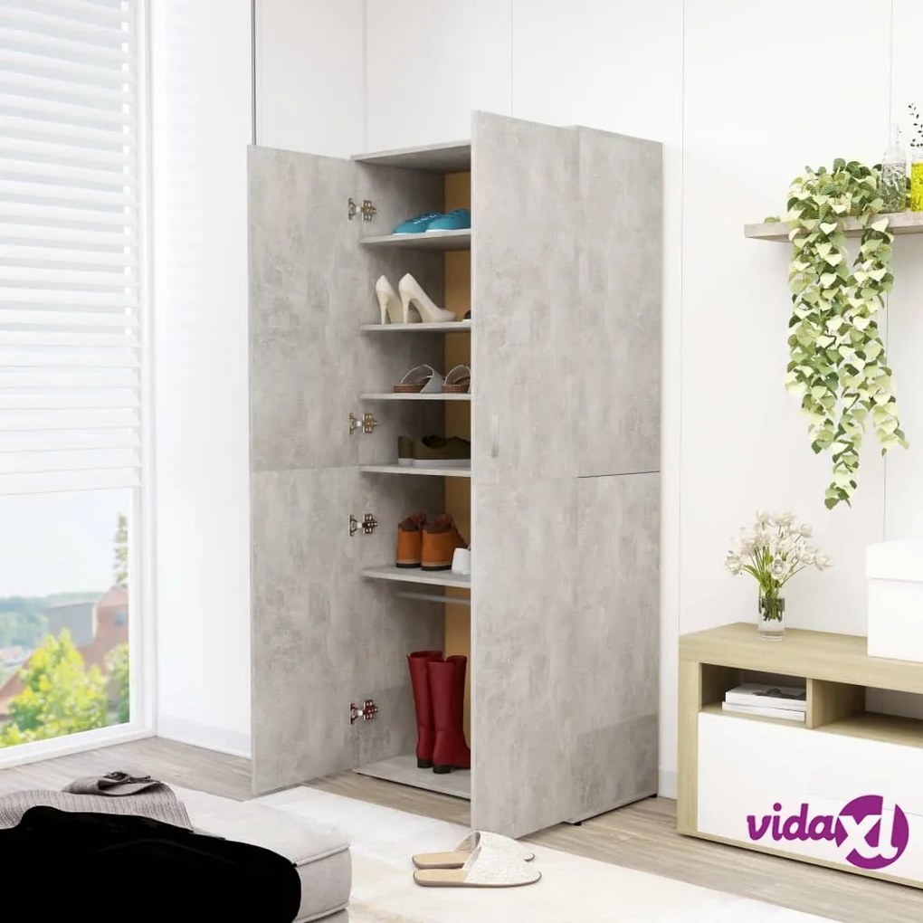 vidaXL Scarpiera Grigio Cemento 80x39x178 cm in Legno Multistrato