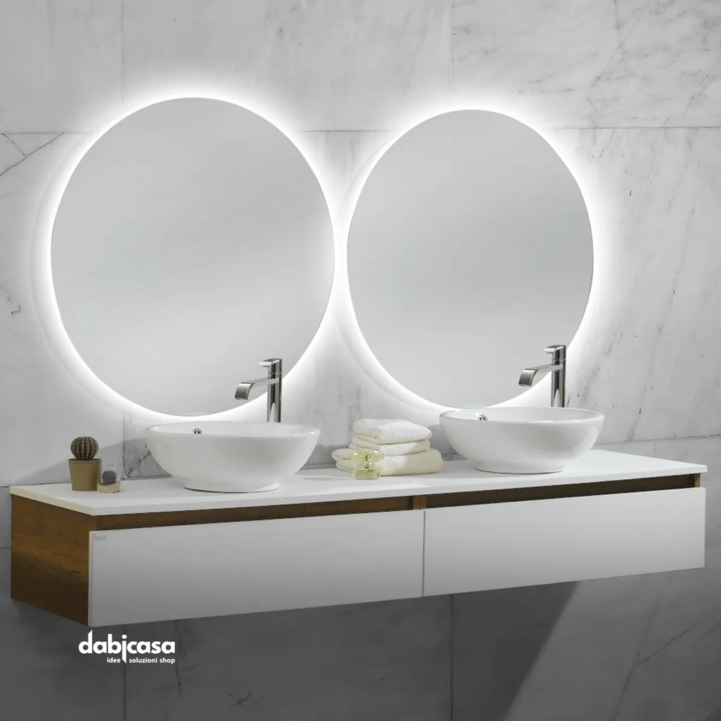 Mobile Bagno Sospeso "Vietri 2" Da 160 Cm Composto Da Due Cassetti Doppio Lavabo e Doppio Specchio