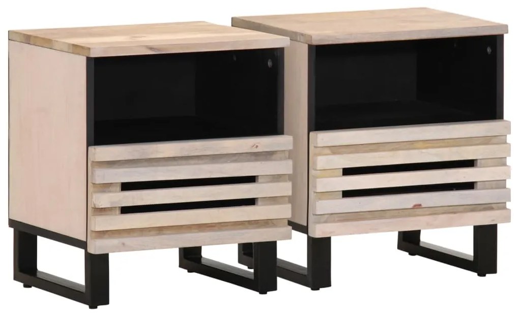 Comodini 2pz 40x34x46 Cm İn Legno Massello Di Mango Sbiancato /