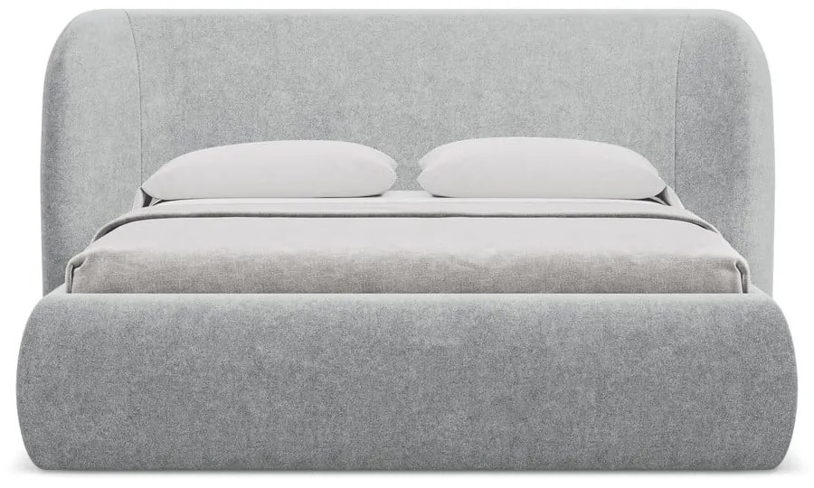 Letto matrimoniale imbottito grigio chiaro con contenitore con griglia 140x200 cm Hauke - Makamii