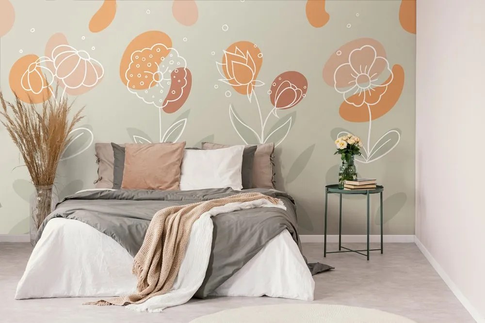 Carta da parati – Fiori minimalisti in tonalità delicate