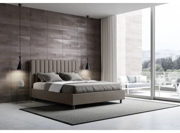 Letto matrimoniale contenitore imbottito 160x190 similpelle cappuccino Agueda