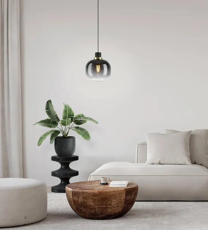 Lampadario Glamour Oilella grigio paralume nero E27 Ø19cm EGLO