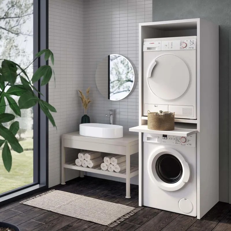 Mobile lavanderia per lavatrice e asciugatrice, bianco P 64 x L 70 x H 203 cm