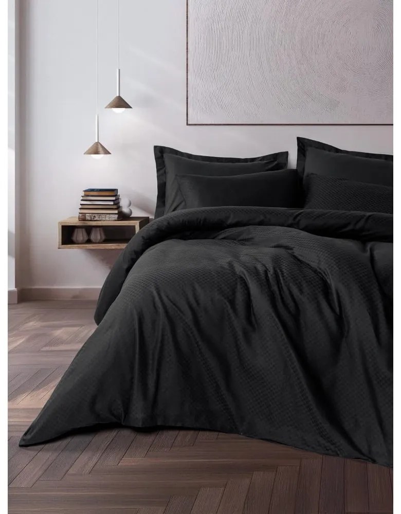 Set copripiumino e federa nero in cotone renforcé per letto singolo 140x200 cm Checkered – Mila Home Luxury