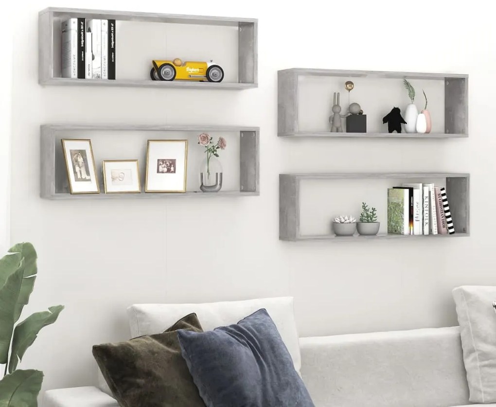 Mensole Parete Cubo 4pz Grigio Cemento 80x15x26,5cm Multistrato /