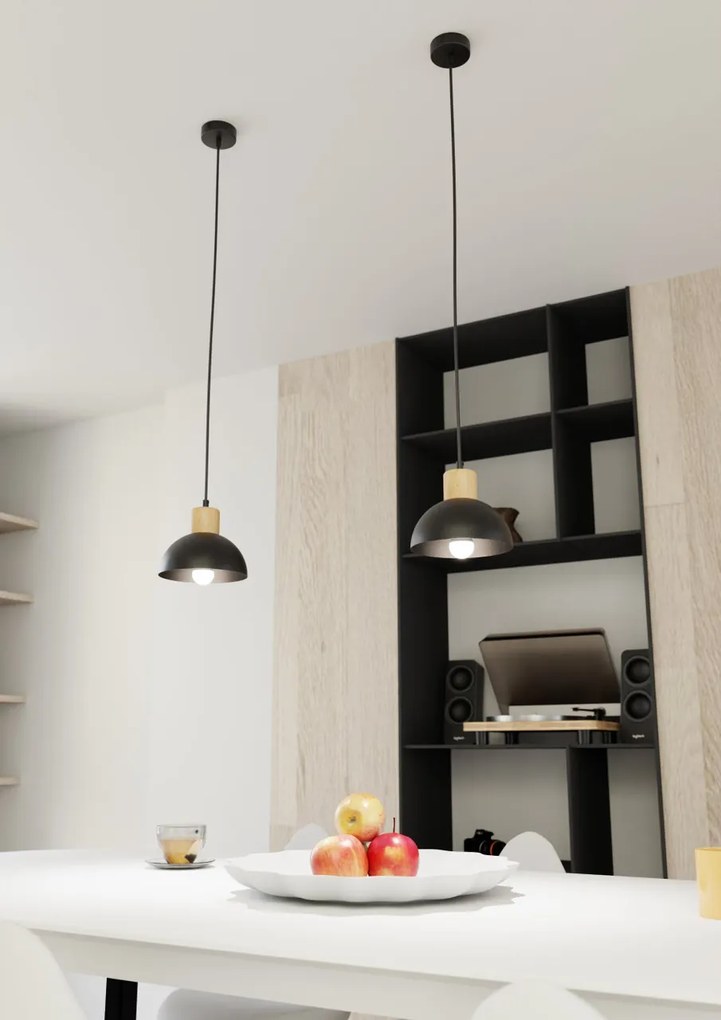 Lampada a Sospensione in Acciaio e Legno SECO 1 E27 Nero