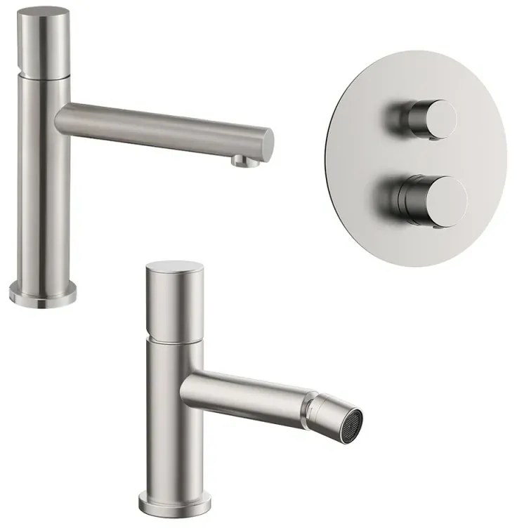 Set miscelatori satinati lavabo bidet e doccia con deviatore a 2 vie Gemini