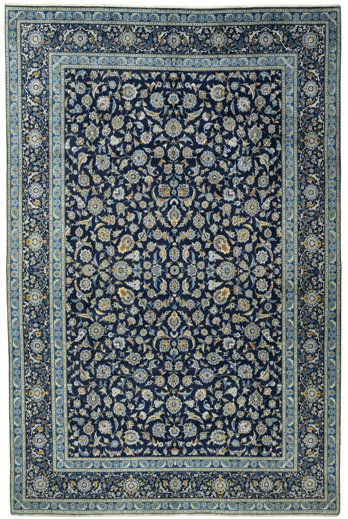 Kashan Tappeto persiano 490x320 Blu (Iran) Annodato A Mano