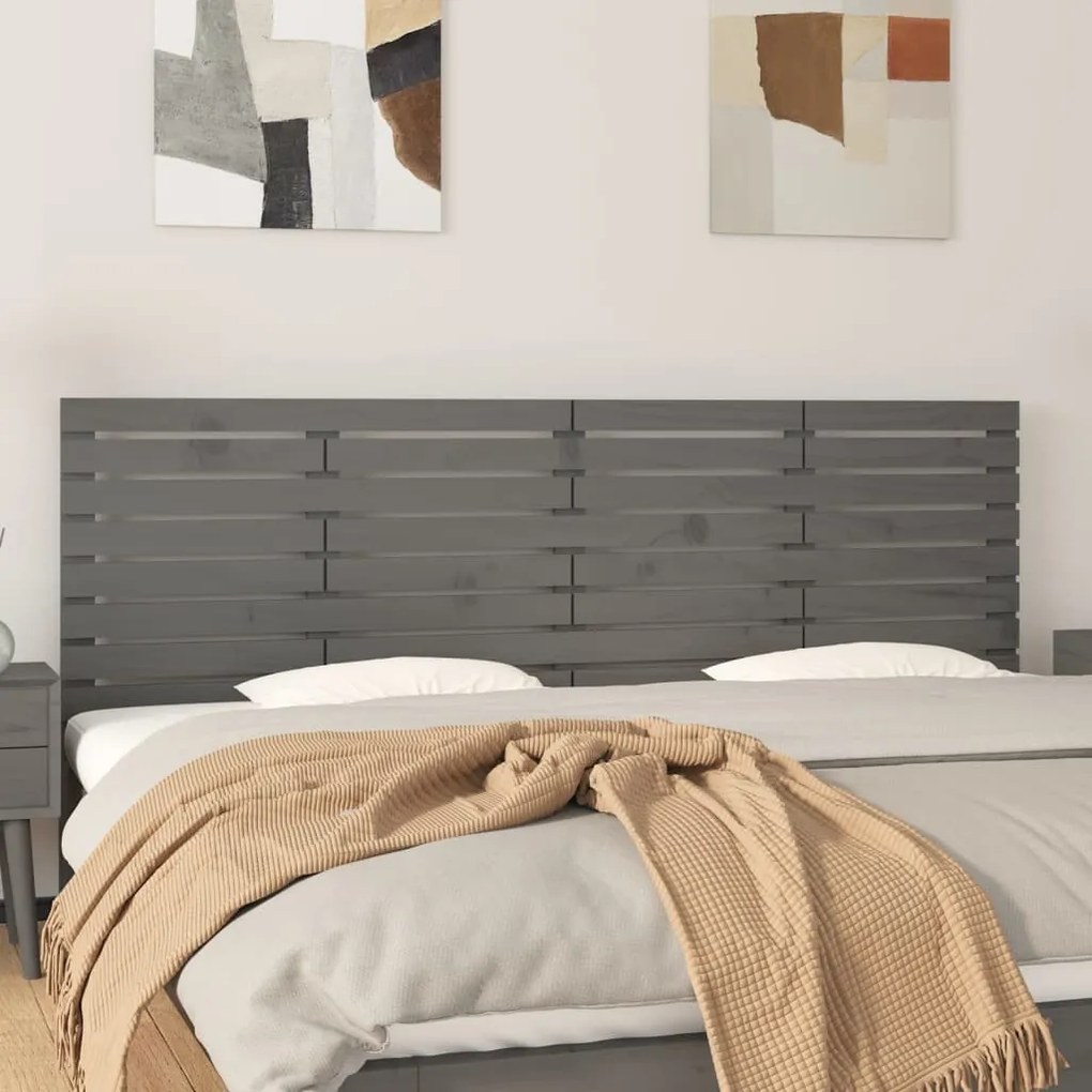 Testiera Da Parete Grigia 206x3x63 Cm İn Legno Massello Di Pino /