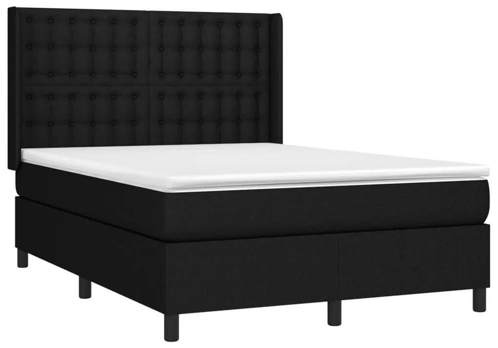 Letto a molle con materasso e led nero 140x200 cm in tessuto