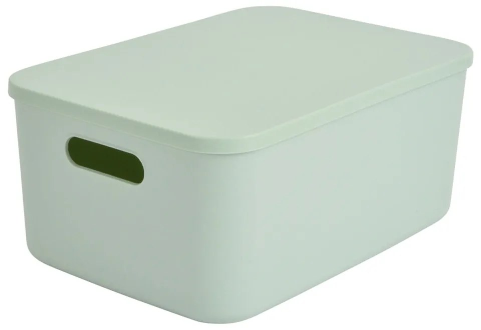 Scatola con coperchio in verde chiaro in plastica 35,5x25,5x16 cm – Homéa