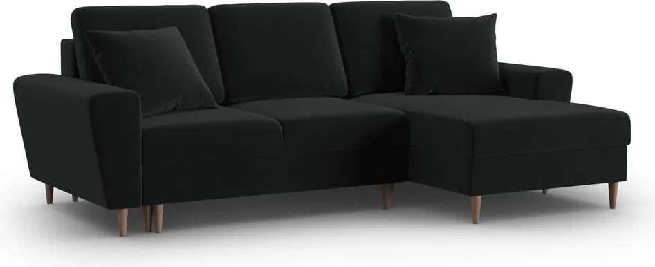 Divano angolare nero allungabile e con contenitore (con penisola a destra/con chaise lounge) con rivestimento in velluto Kyoto – Cosmopolitan Design