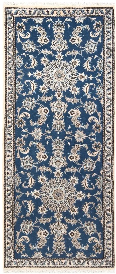 Nain Tappeto 80x200 Blu (Iran) Annodato A Mano