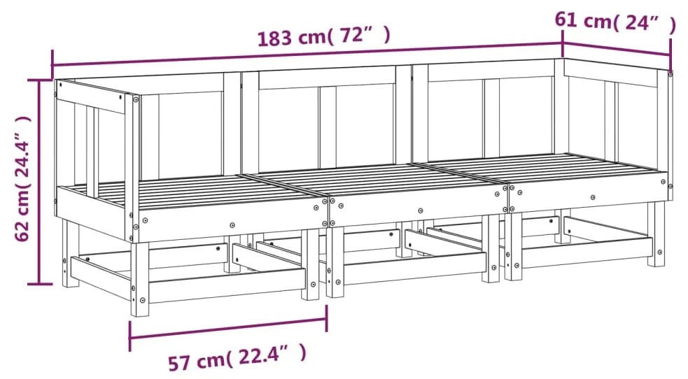 Set Salotto da Giardino 3 pz Grigio in Legno Massello di Pino