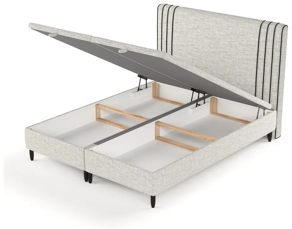Letto matrimoniale imbottito grigio chiaro con contenitore 160x200 cm Musca - Maison de Rêve