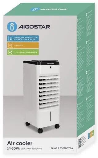 Aigostar - Raffrescatore aria 60W/230V bianco/nero con telecomando