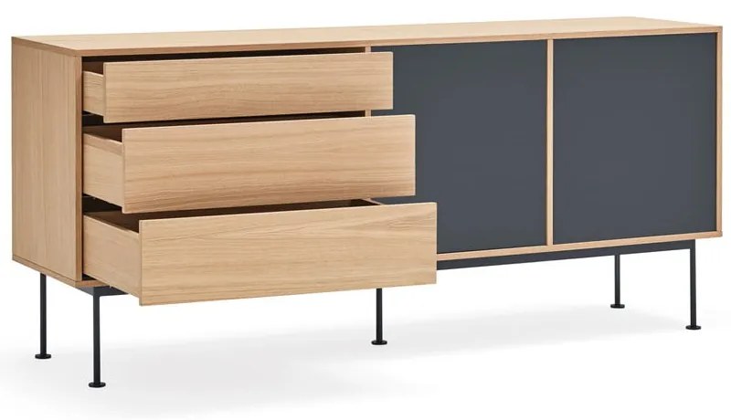 Cassettiera grigio antracite con impiallacciatura in rovere , larghezza 180 cm Yoko - Teulat