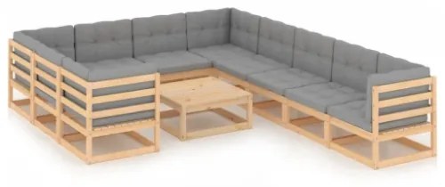 Set Divani da Giardino 11 pz con Cuscini Legno Massello di Pino