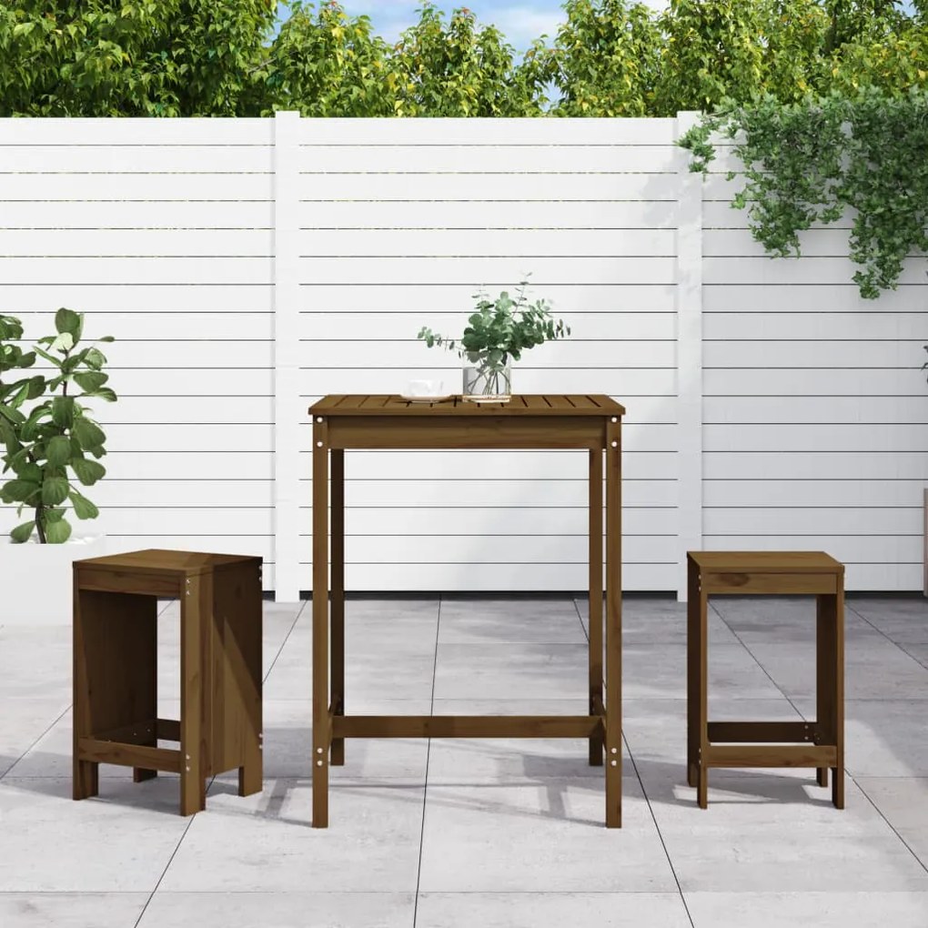 Set Bar Da Giardino 3 Pz Ambra İn Legno Massello Di Pino /