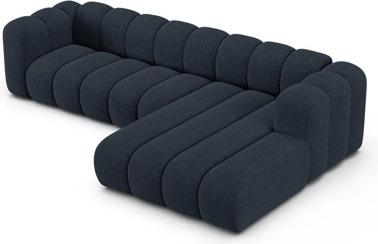 Divano angolare blu scuro (con penisola a destra/con chaise lounge) con rivestimento in ciniglia Lupine – Micadoni