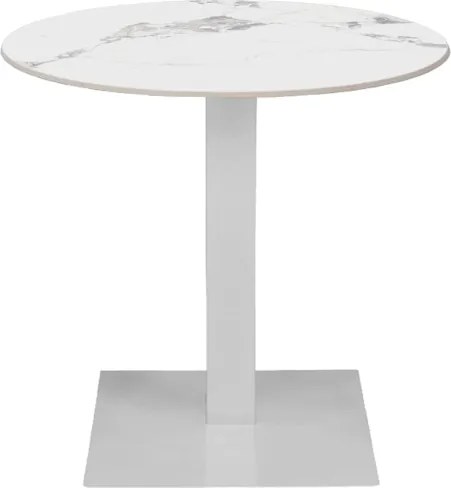 Tavolo pub ristorante bar rotondo 70 cm Top esterno effetto Marmo Bianco base bianca H 75