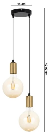 Lampadario a sospensione con filo MIROS 2xE27/60W/230V tondo nero/oro