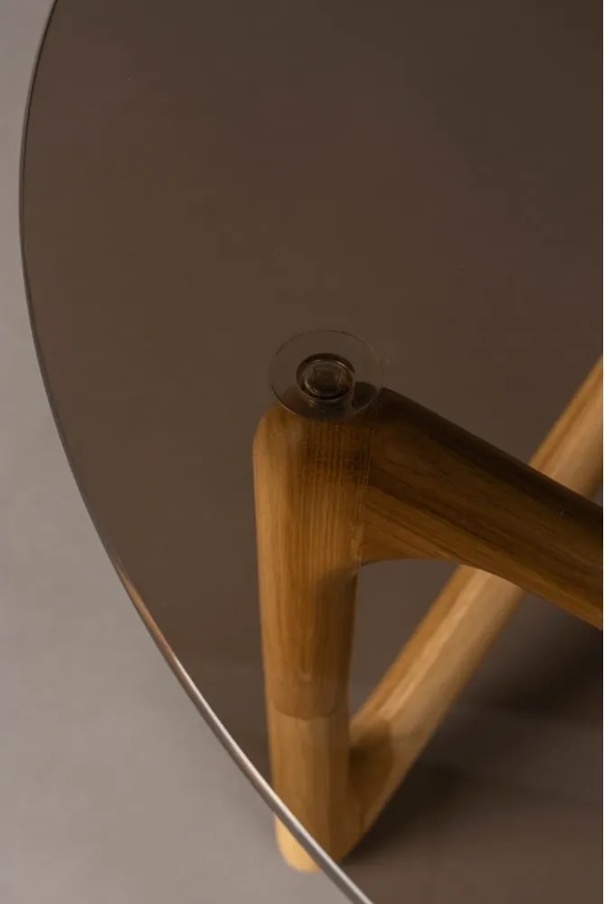 Tavolino da salotto rotondo di colore naturale con piano in vetro ø 80 cm Naia – Dutchbone