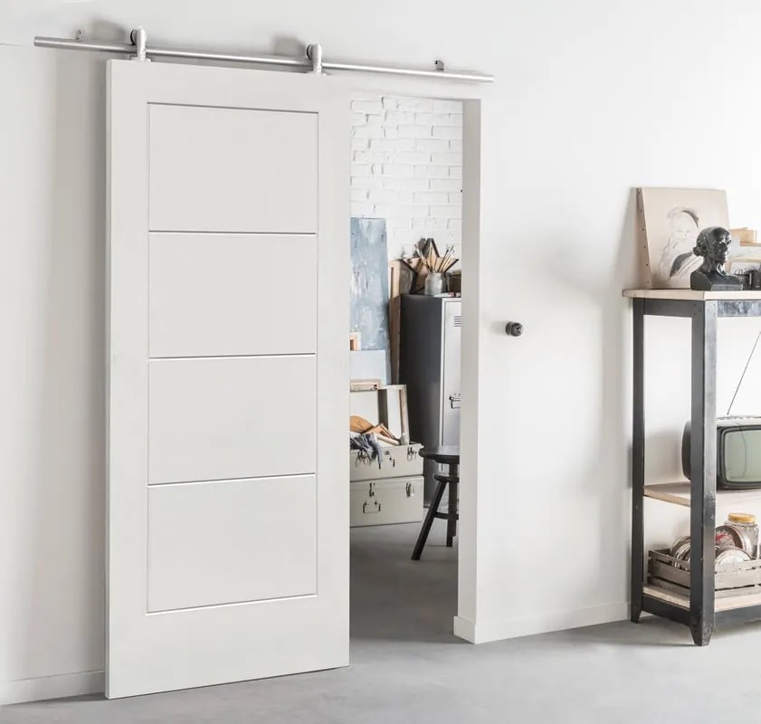 Porta scorrevole reversibile Bent in mdf bianco, L 93 x H 215 cm, con binario Ermes