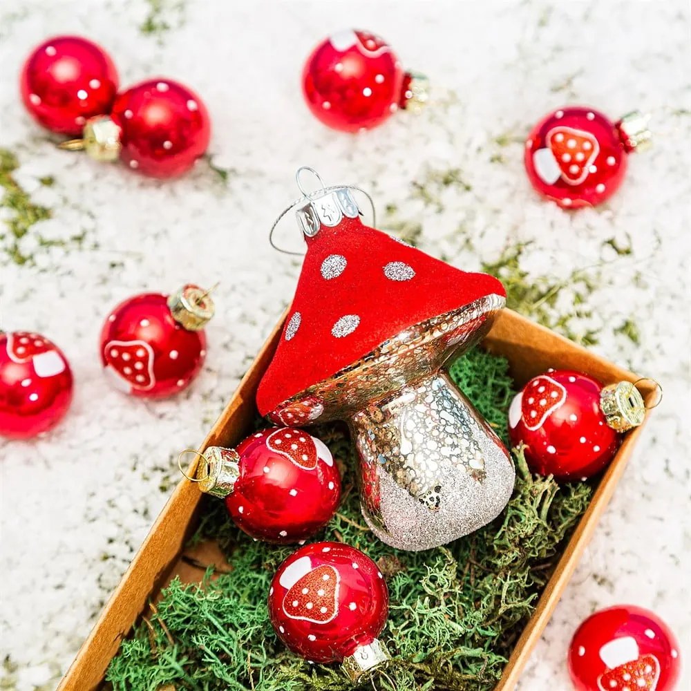 Set di palline di Natale in vetro fatte a mano 12 pz ø 3 cm Mushroom Mini – Sass & Belle