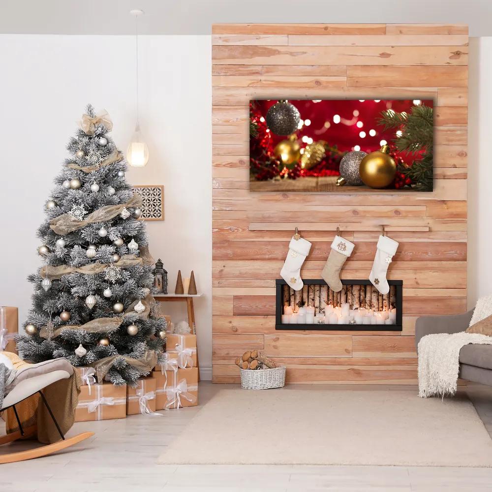 Quadro su tela Albero di Natale Ornamenti di palline di Natale 100x50 cm