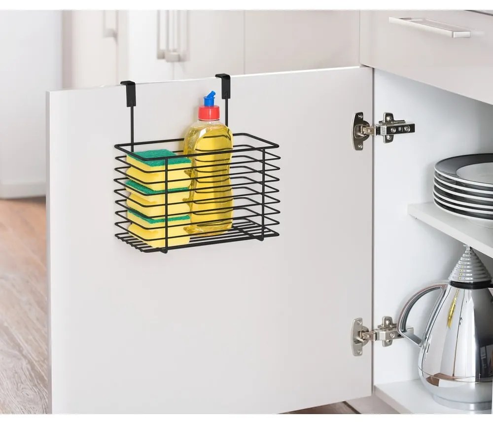 Cestino in metallo nero da appendere all'anta della cucina Slim, altezza 25 cm - Wenko