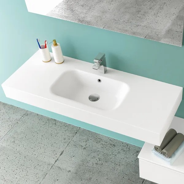 Lavabo sospeso 121x46 cm mineralmarmo finitura bianco opaco