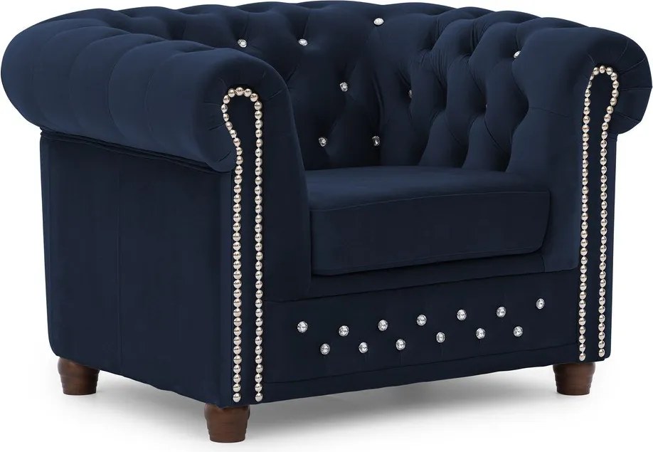 Poltrona chesterfield blu con rivestimento in velluto York Blik – Ropez