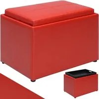 Pouf Contenitore Poggiapiedi Ecopelle Rosso Sgabello Seduta Scomparto Versatile