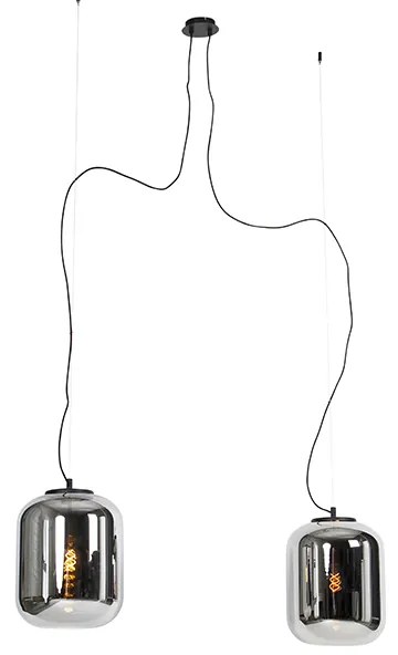 Lampada a sospensione di design nera con vetro fumé 2 luci - Bliss