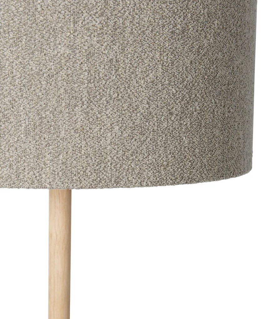 Lampada da terra rurale in legno con paralume boucle tortora - Mels