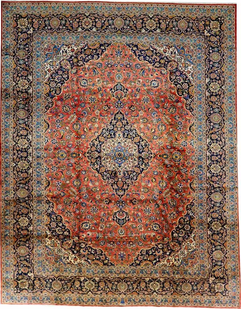 Kashan Tappeto persiano 420 x 330 Blu (Iran) Annodato A Mano