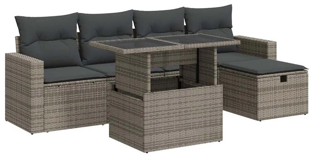 Set divano da giardino 6 pz con cuscini grigio in polyrattan