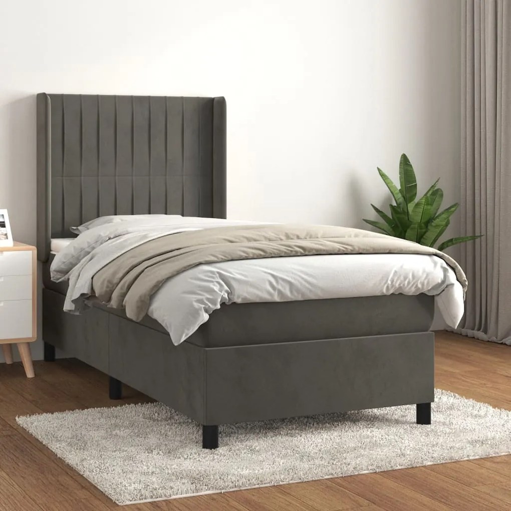 Giroletto A Molle Con Materasso Grigio Scuro 90x200 Cm Velluto /