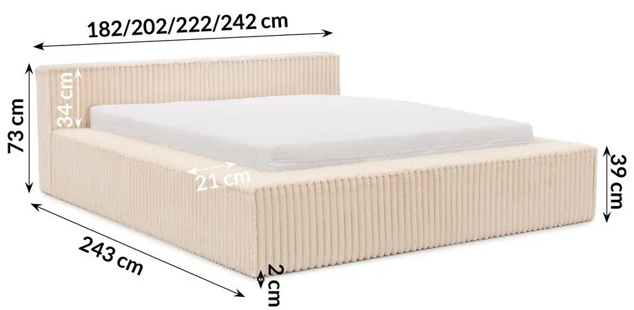 Letto matrimoniale imbottito beige con contenitore e rete inclusi 140x200 cm Cloe – Ropez
