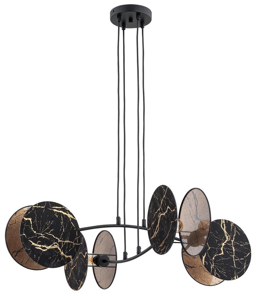 Lampada A Sospensione 4 Luci Moderna Nut In Acciaio Effetto Marmo Nero