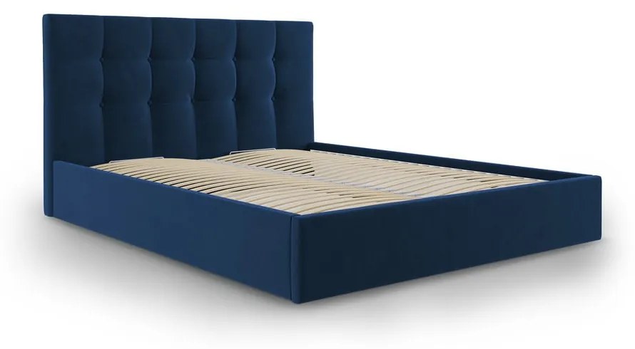 Letto matrimoniale imbottito blu scuro con contenitore con griglia 160x200 cm Nerin - Mazzini Beds