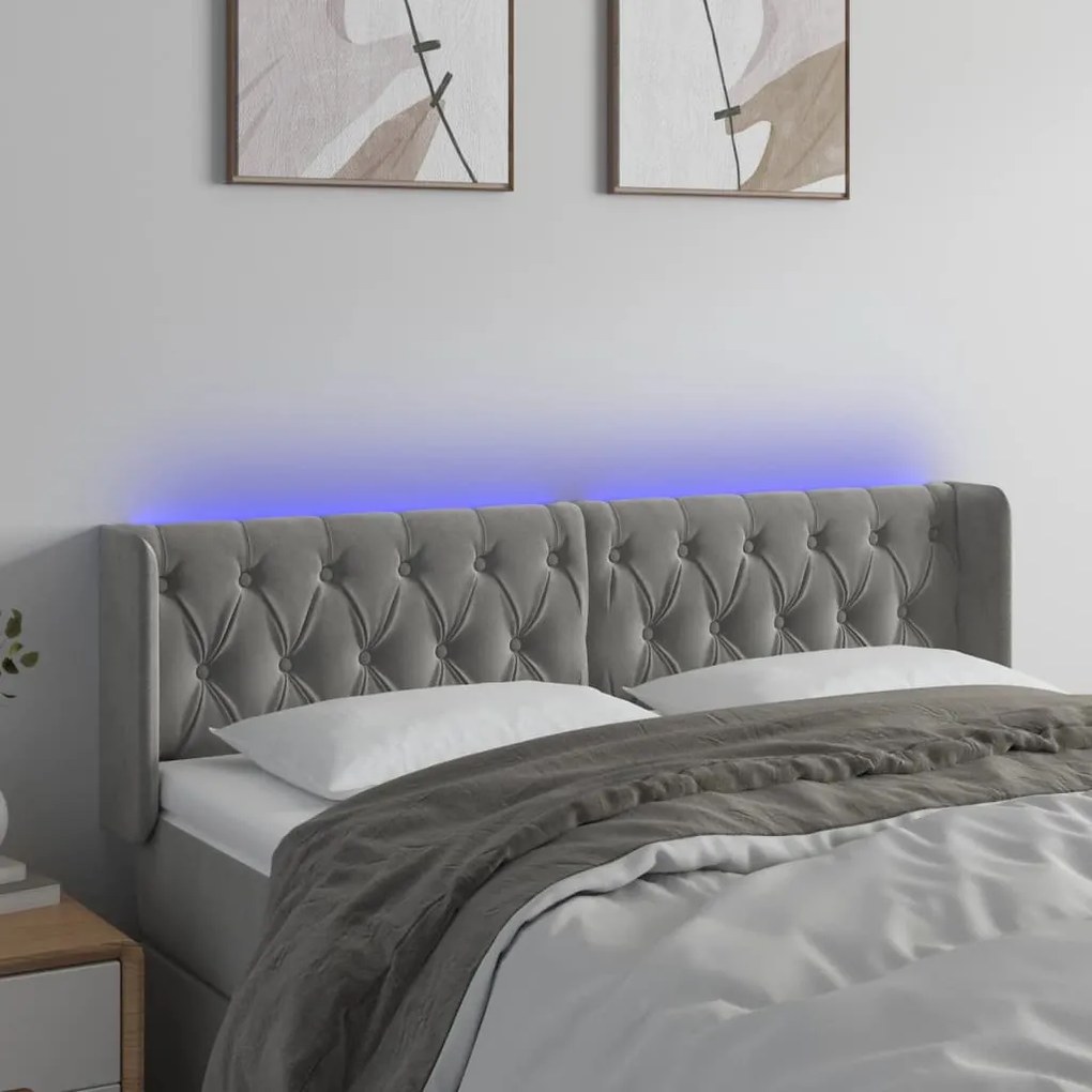 Testiera A Led Grigio Chiaro 163x16x78/88 Cm İn Velluto /