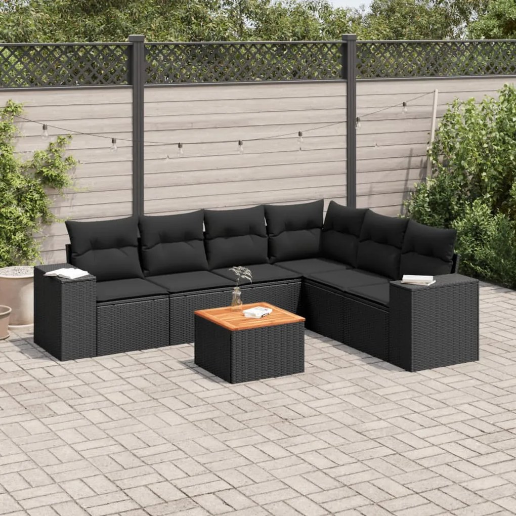 Set divani da giardino con cuscini 7pz nero polyrattan